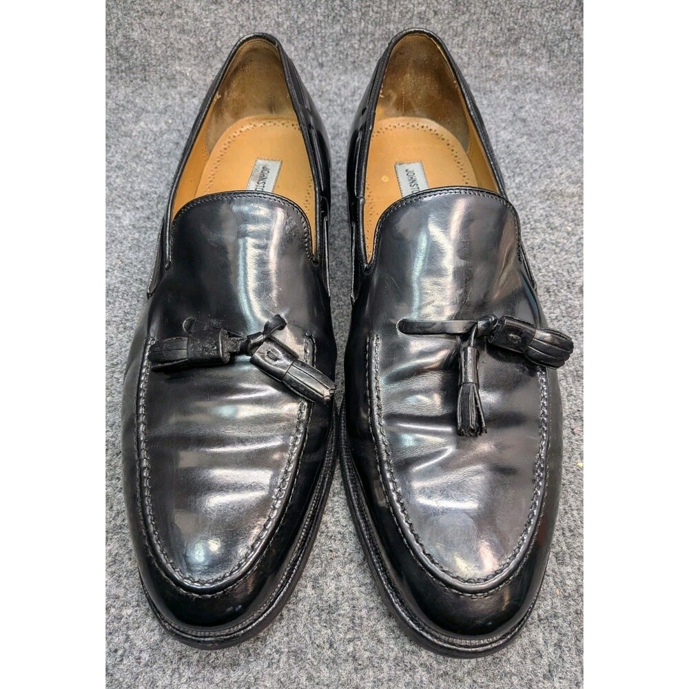 Johnston & Murphy Mens 13 D/B Black Leather Tassel Loafers Dress Shoes 24-93610